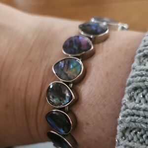 Elegant Silver and Blue Abalone Bracelet